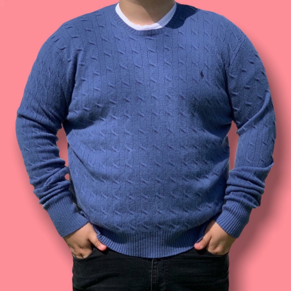 Polo Ralph lauren Coogi style sweater Light blue mens Sz 2Xl